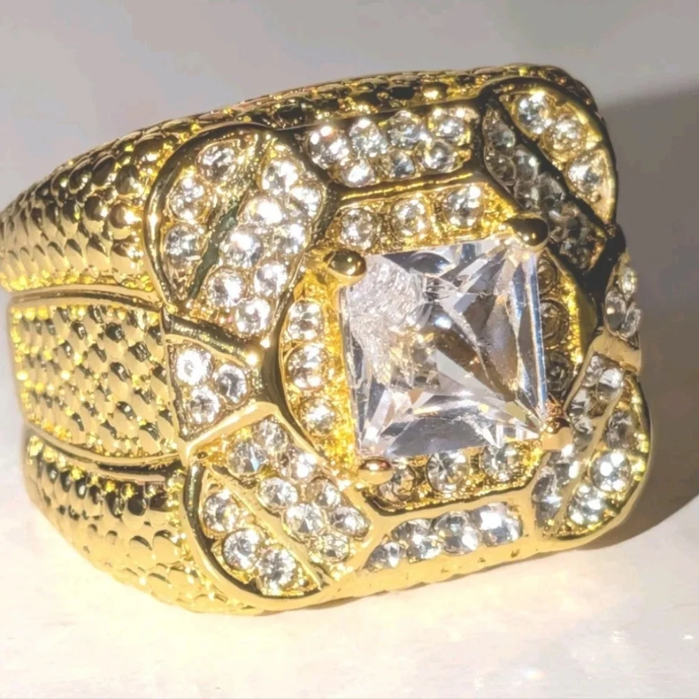 Simulated Diamond Mens Engagement Wedding Band Ring 3Ct 14k Yellow Gold Plated
